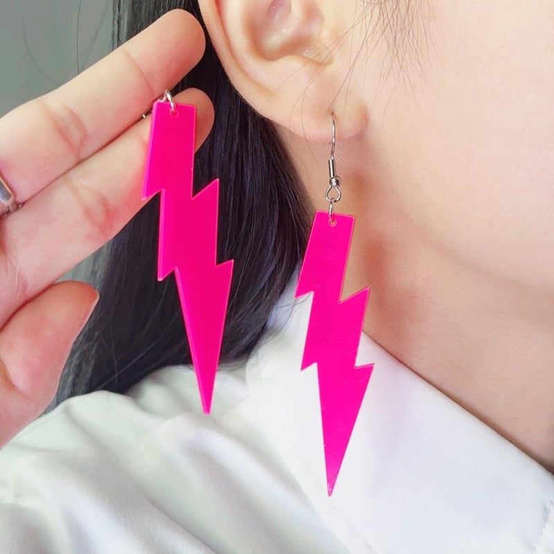 Modpide 80s Neon Earrings Hollow Lightning Bolt Halloween Punk Retro Earrings for Women 80's Party Accessories - Image 1